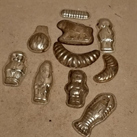 hummer løve valnød forskellige figurer gamle chokoladefigurer tyske  metalforme genbrug